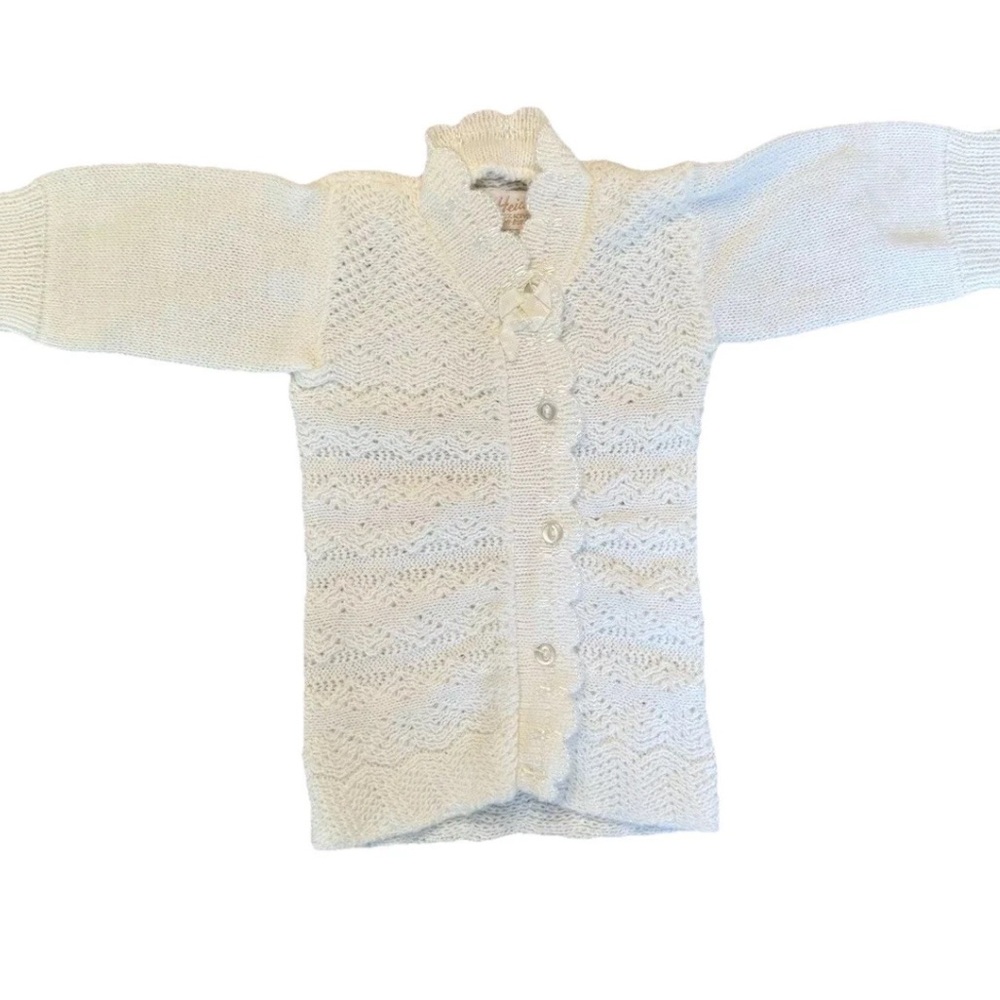 Heidi girls VTG 100% Acrylic white knit baby girl’s‎ 12 Mos button up cardigan